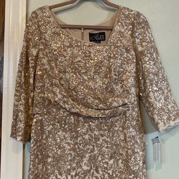 Alex Evenings Short Cocktail Sequins Dress-Ivory/Taupe-Women’s Size 14-NWT! - Picture 3 of 15